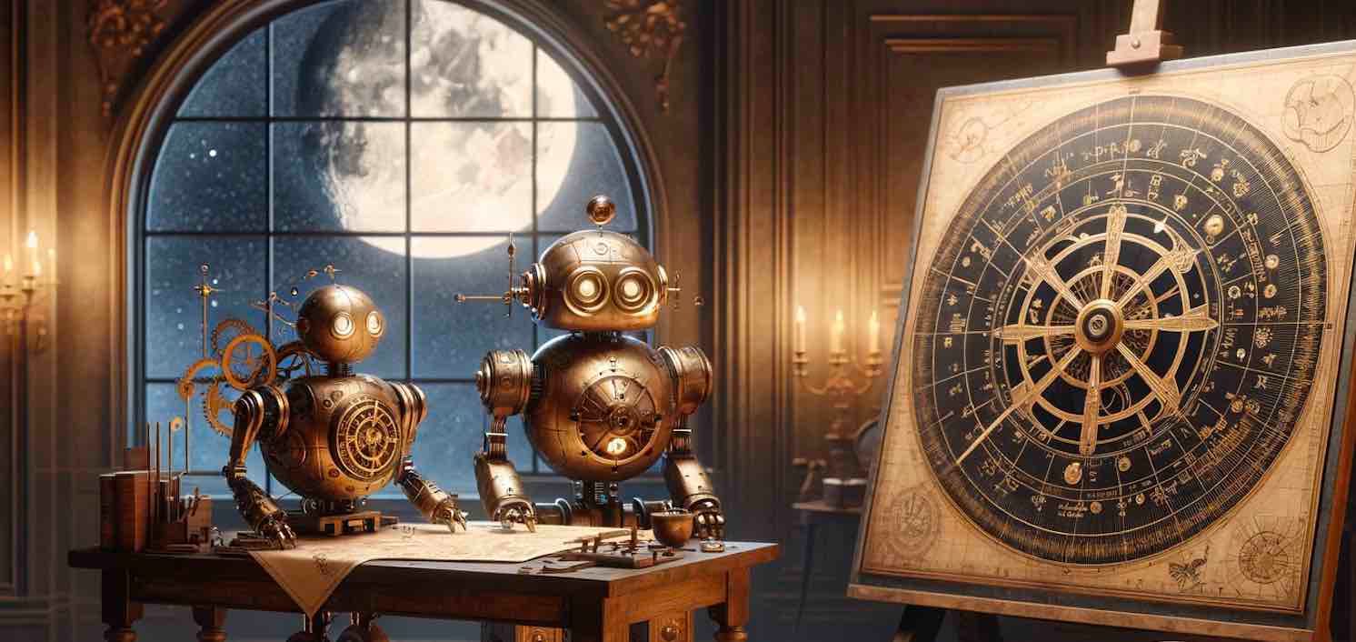 星占いをする2体のAIロボット