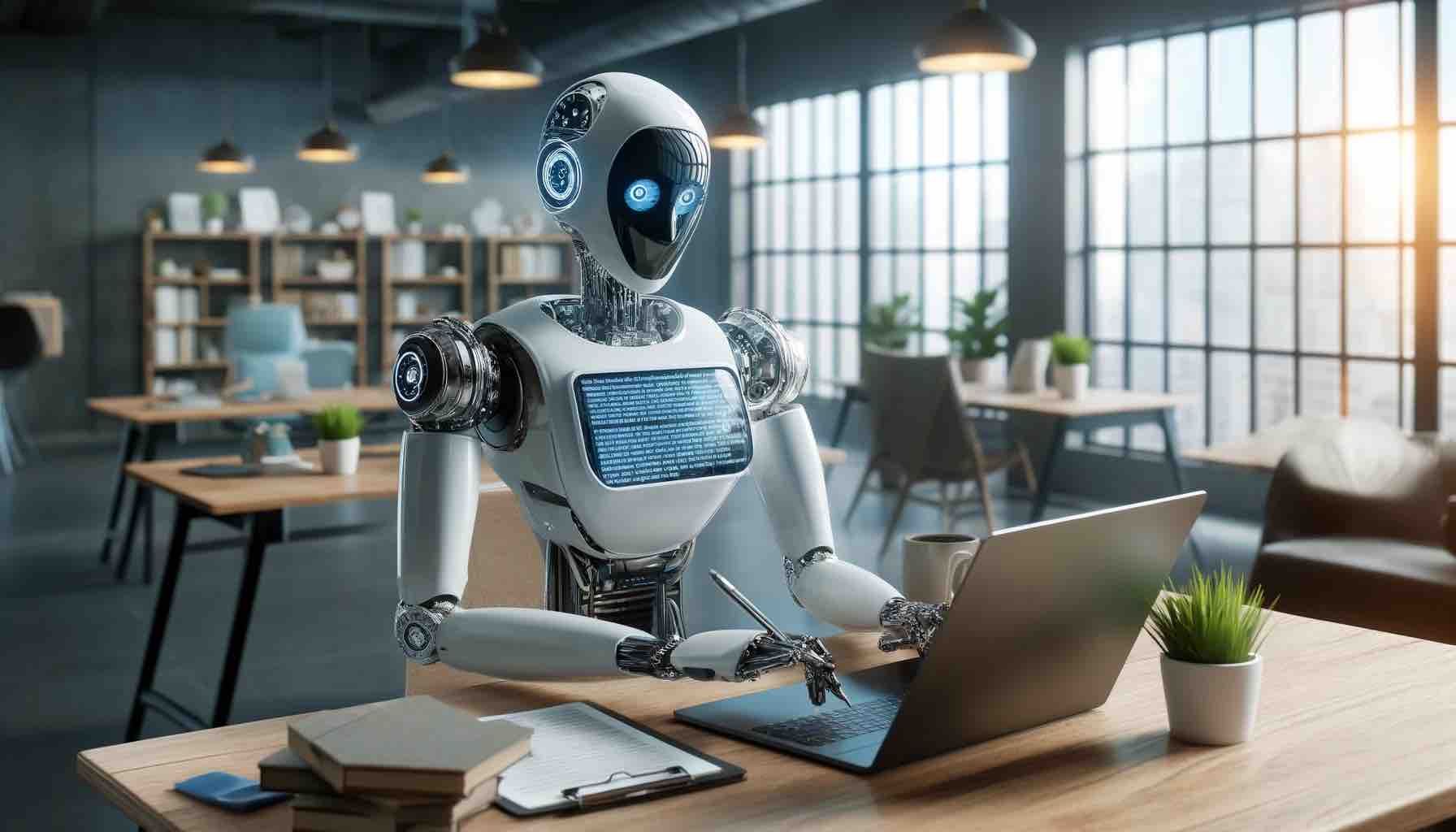パソコンで記事を編集するロボット